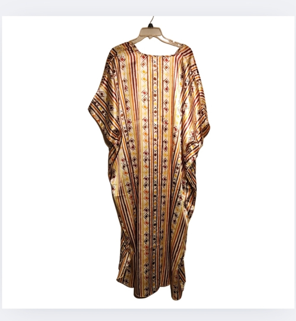 ASHRO Earthy Printed Caftan Bronze, Yellow, Rust  One Size NEW, no tags